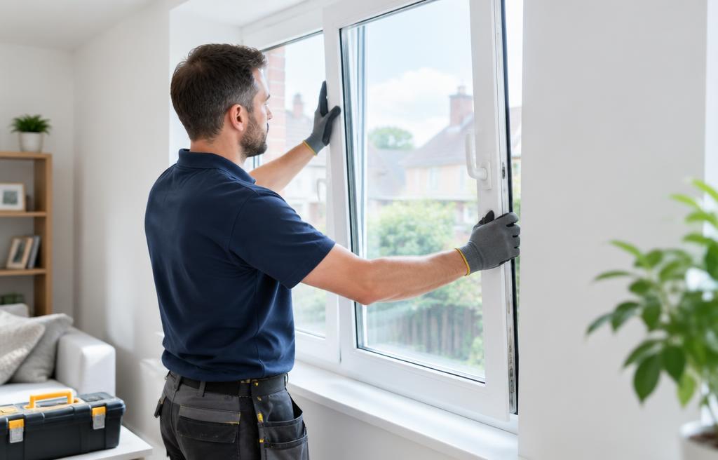 Installer fitting a new double-glazed window